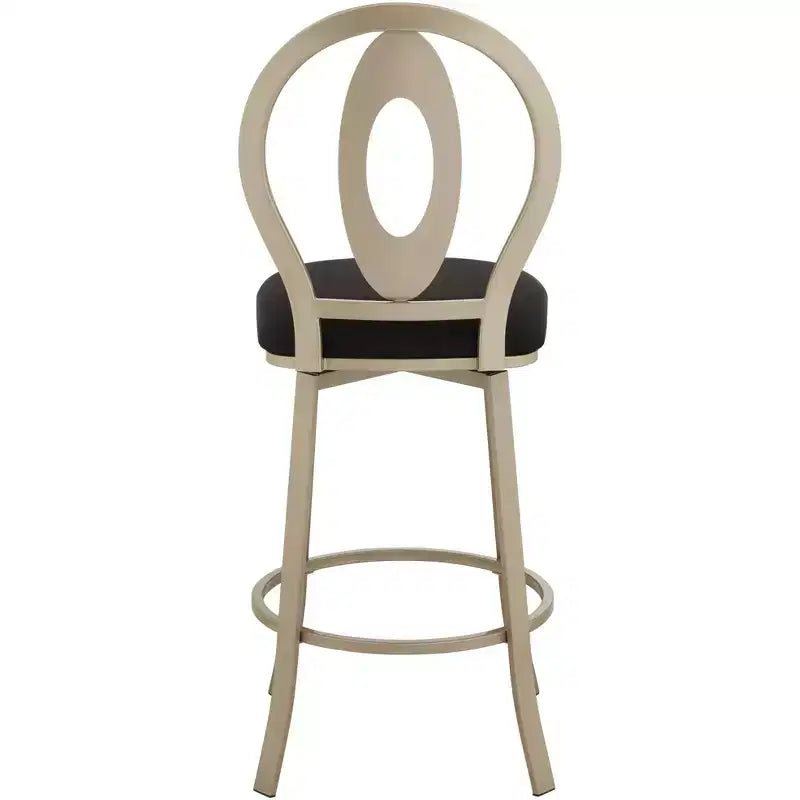 Sgabello da bar girevole in metallo color oro champagne alto 73,6 cm, moderno di metà secolo con cuscino nero, schienale e poggiapiedi per bancone o isola della cucina