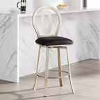 Sgabello da bar girevole in metallo color oro champagne alto 73,6 cm, moderno di metà secolo con cuscino nero, schienale e poggiapiedi per bancone o isola della cucina