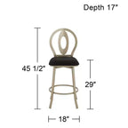 Sgabello da bar girevole in metallo color oro champagne alto 73,6 cm, moderno di metà secolo con cuscino nero, schienale e poggiapiedi per bancone o isola della cucina