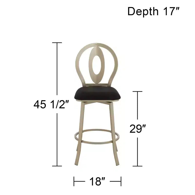 Sgabello da bar girevole in metallo color oro champagne alto 73,6 cm, moderno di metà secolo con cuscino nero, schienale e poggiapiedi per bancone o isola della cucina