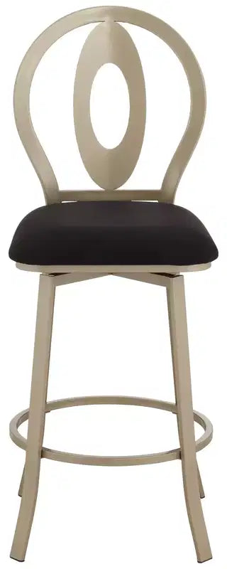 Sgabello da bar girevole in metallo color oro champagne alto 73,6 cm, moderno di metà secolo con cuscino nero, schienale e poggiapiedi per bancone o isola della cucina