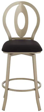 Sgabello da bar girevole in metallo color oro champagne alto 73,6 cm, moderno di metà secolo con cuscino nero, schienale e poggiapiedi per bancone o isola della cucina