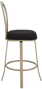Sgabello da bar girevole in metallo color oro champagne alto 73,6 cm, moderno di metà secolo con cuscino nero, schienale e poggiapiedi per bancone o isola della cucina