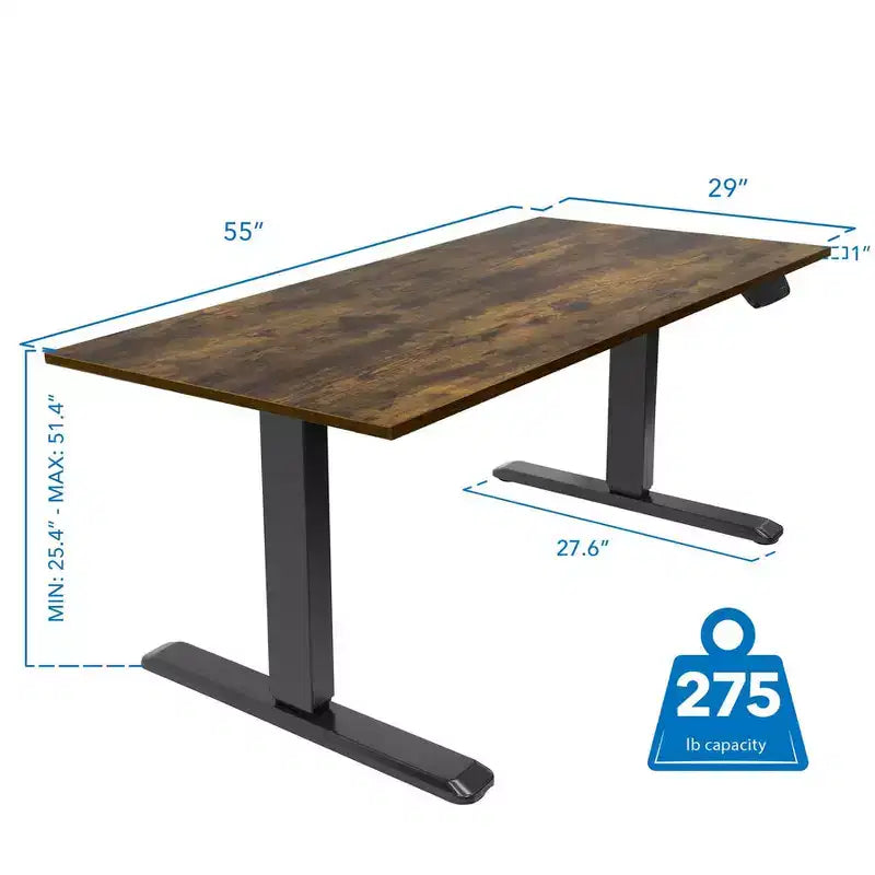 Scrivania elettrica sit-stand con doppio motore e piano d'appoggio - Nero / Rovere