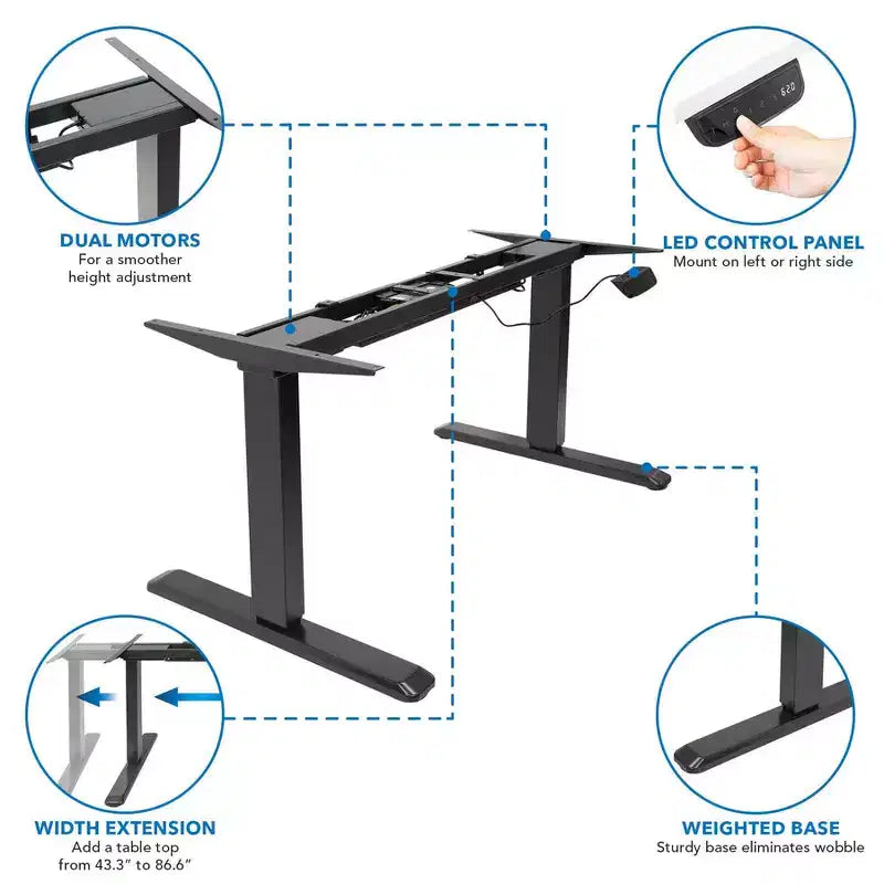 Scrivania elettrica sit-stand con doppio motore e piano d'appoggio - Nero / Rovere